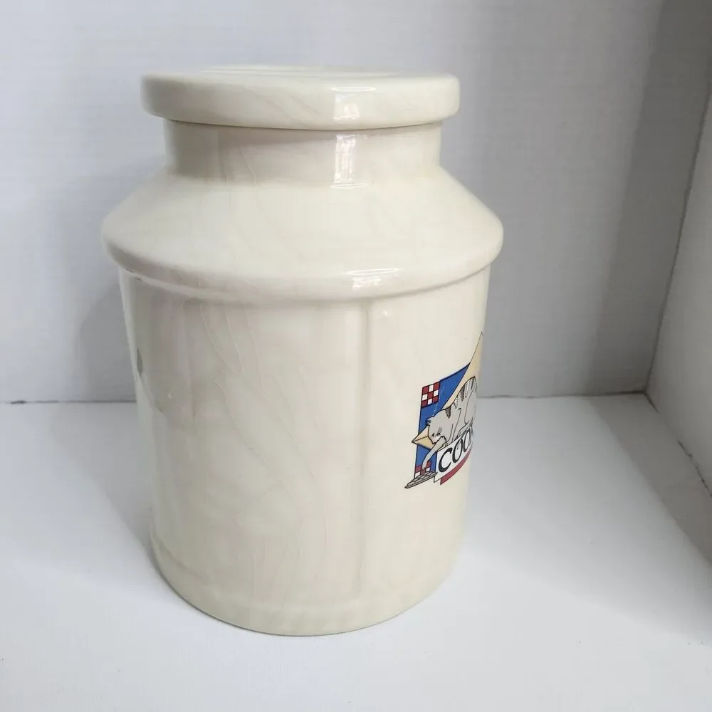 Milk And Cookies Cat Ceramic Cookie Jar Canister Vintage 1984 Teleflora 8.5